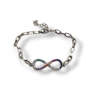 Elegant Silver Infinity Bracelet with Multicolor Accents